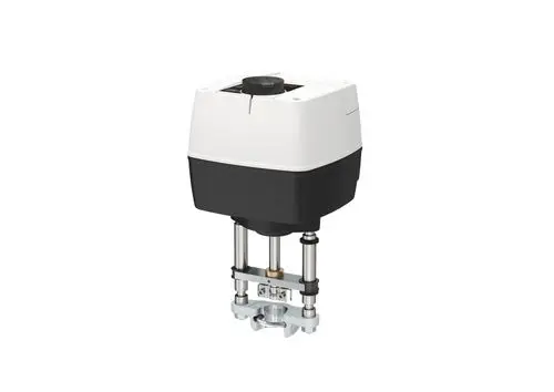 Digitaler Stellantrieb von Danfoss mit klaren Linien. Ausführung mit Steuerungselementen und Montagevorrichtung, geeignet für Heizungs- und Lüftungssysteme.